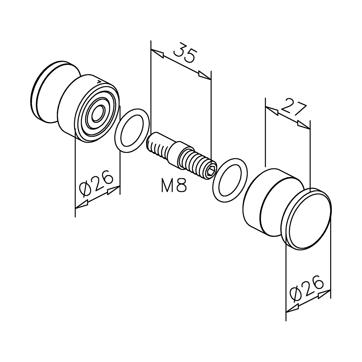 Zweiseitiger Edelstahl Türknopf für Glastüren, 470102025xx
