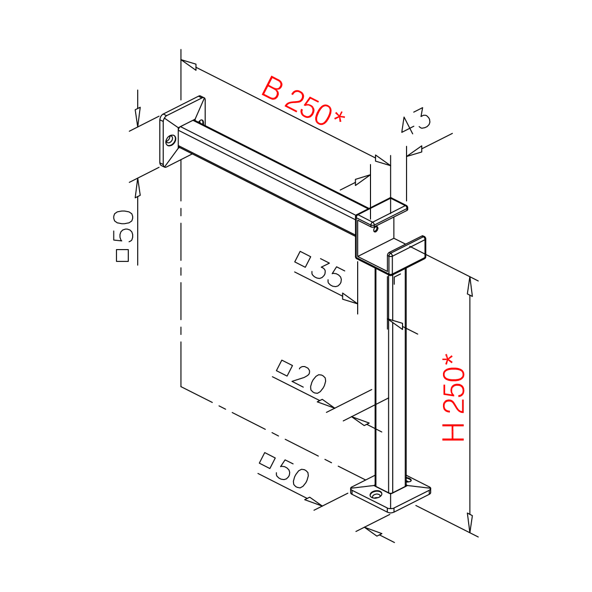 Vierkantrohr-Fusslaufstütze, 7720212043512