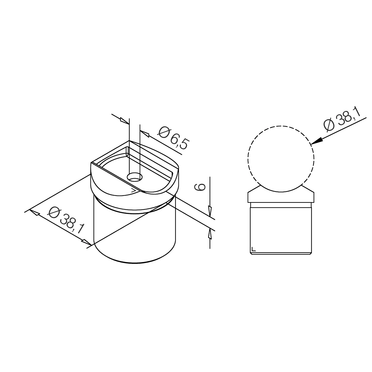 Rohradapter für Rohr Ø 38,1 mm, 110727038xx