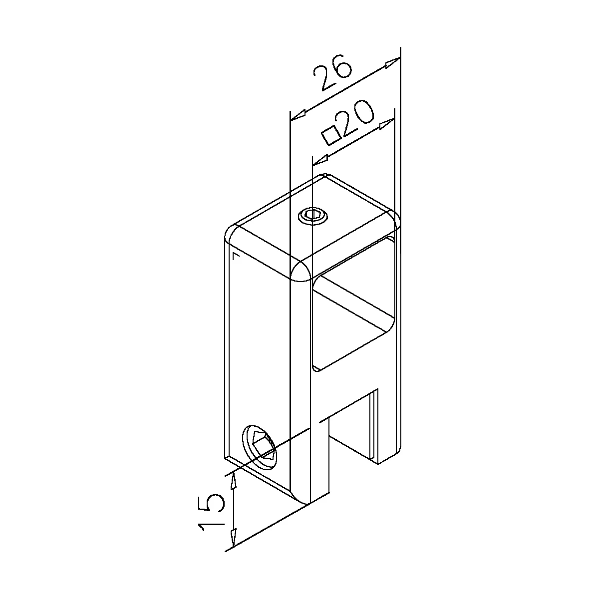 Glashalter offen für Vierkantrohr 20 x 20 mm, 400835420xx