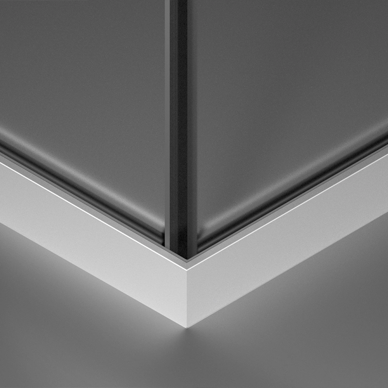 Zargenprofile in der Eckansicht mit Glasscheibe in Edelstahl Design
