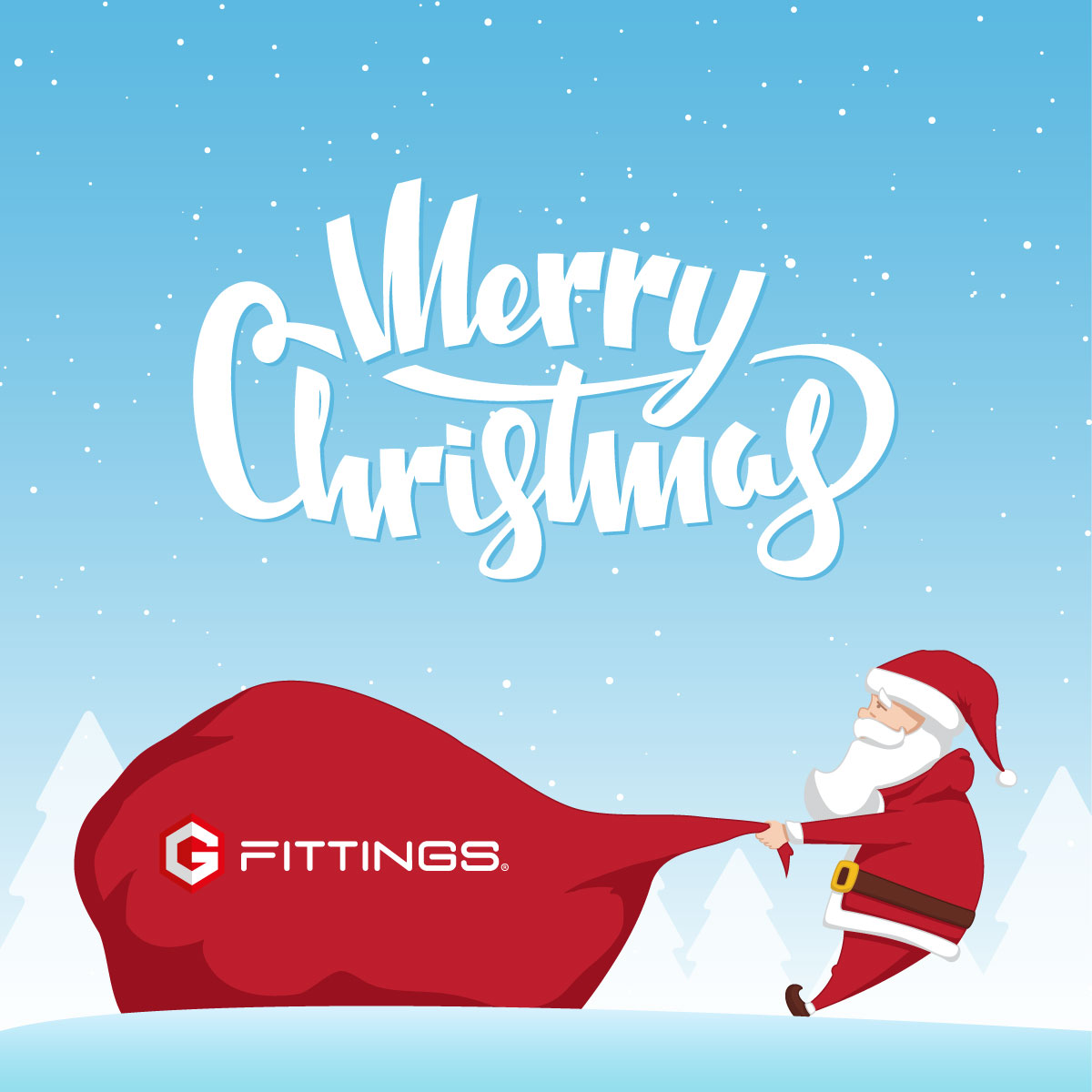 Weihnachts Teaser, auf dem Santa einen großen roten Sacke mit G-Fittings Aufschrift zieht
