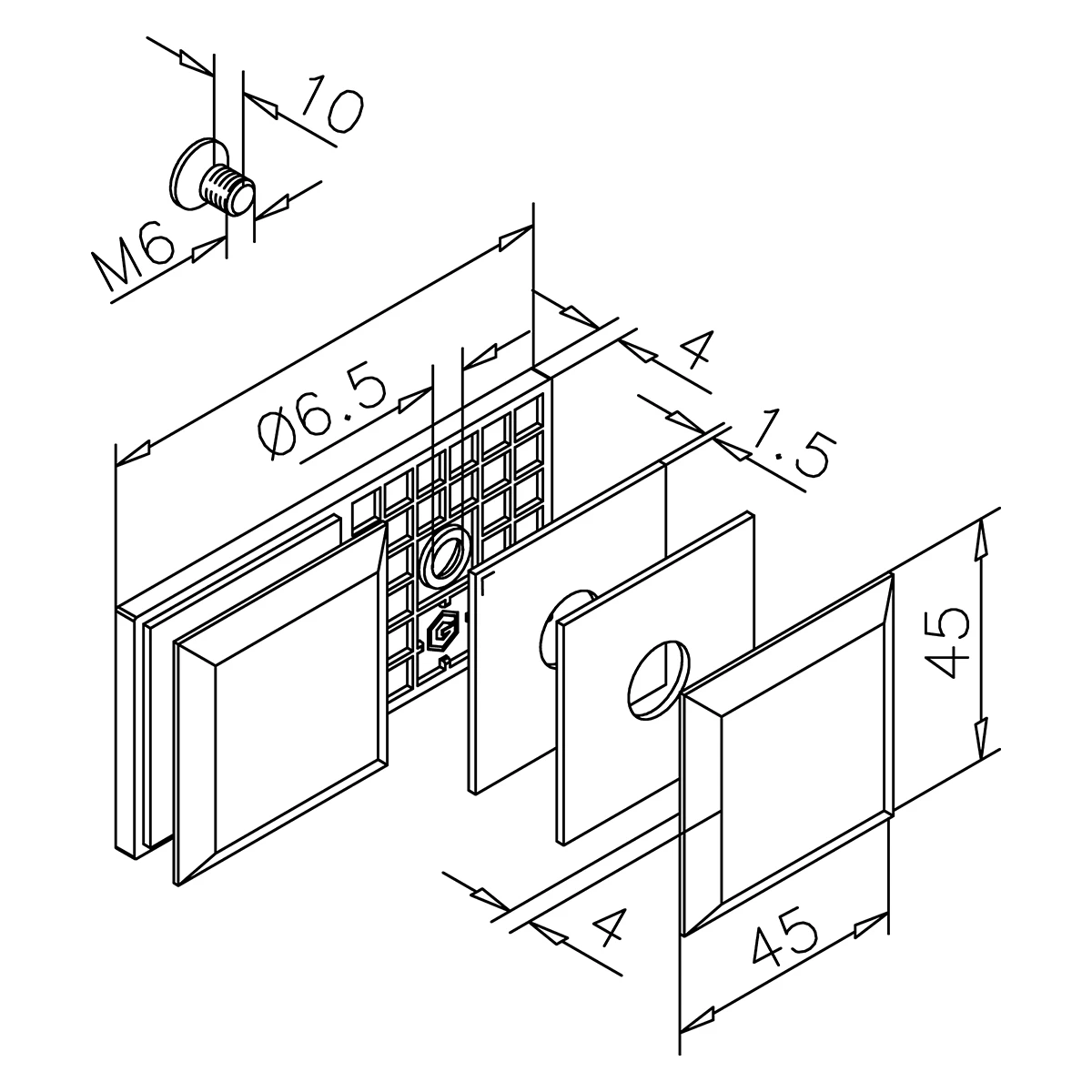 Glasverbinder 180°, eckig, 404012180xx