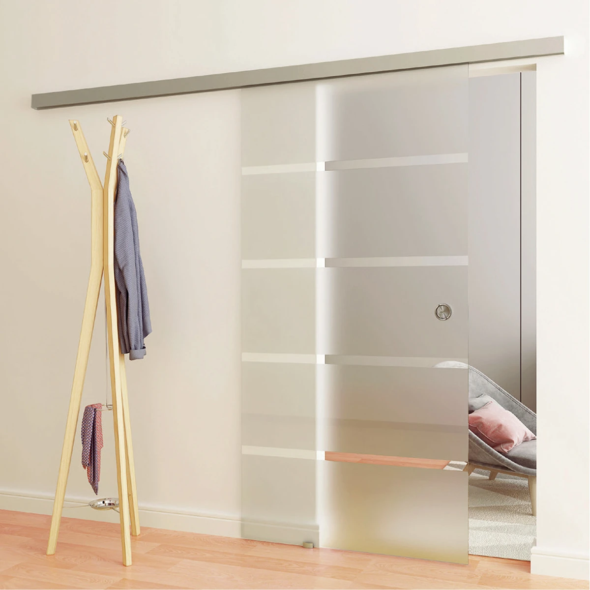Schiebetür inklusive Soft-close, Griffmuschel und Bodenführung, 7746030225046