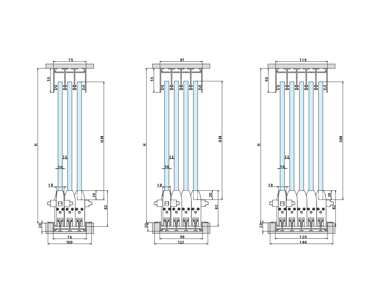 Zeichnung der Montageoption Bodeneinbau für Glasschiebewand