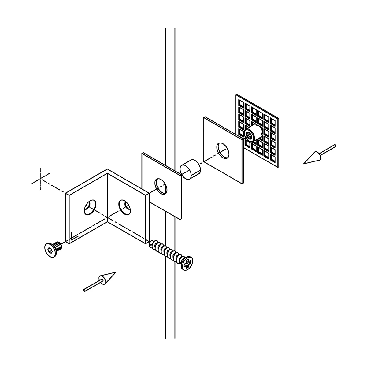 Glasverbinder 90°, eckig, 404112090xx