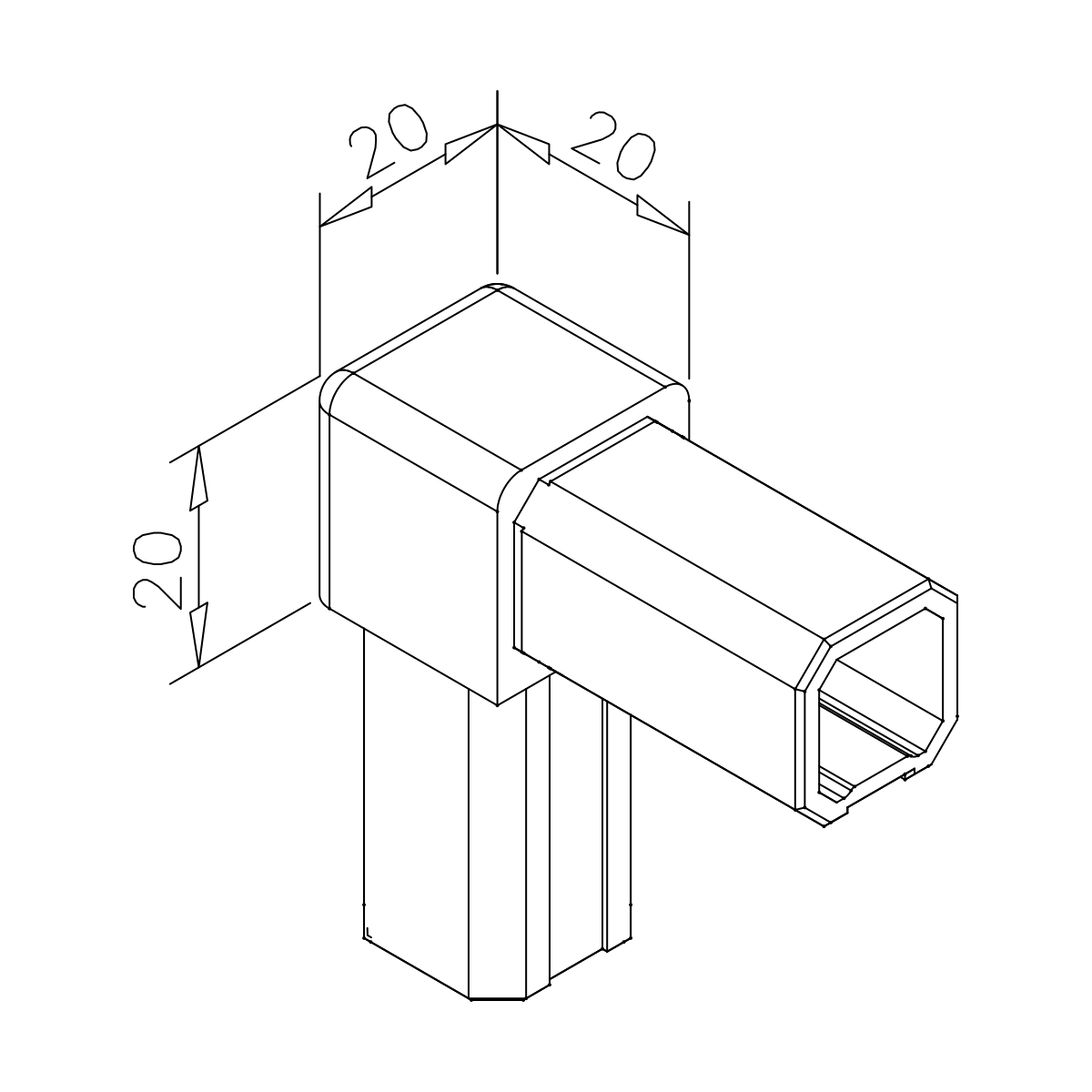 Verbinder für Quadratrohr Ecke 90°, 124303xxx12