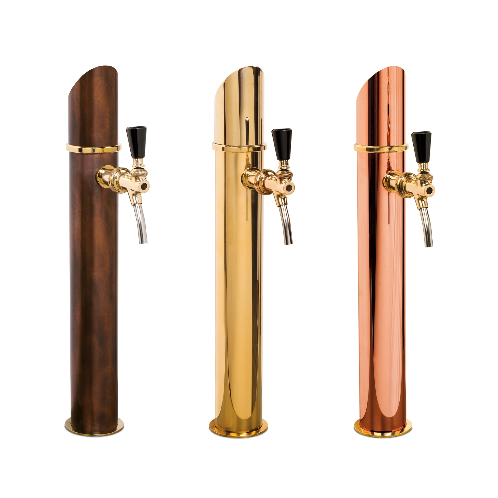 3 Schanksäulen mit je 1 Zapfhahn in Antik, Messing und Kufper Design