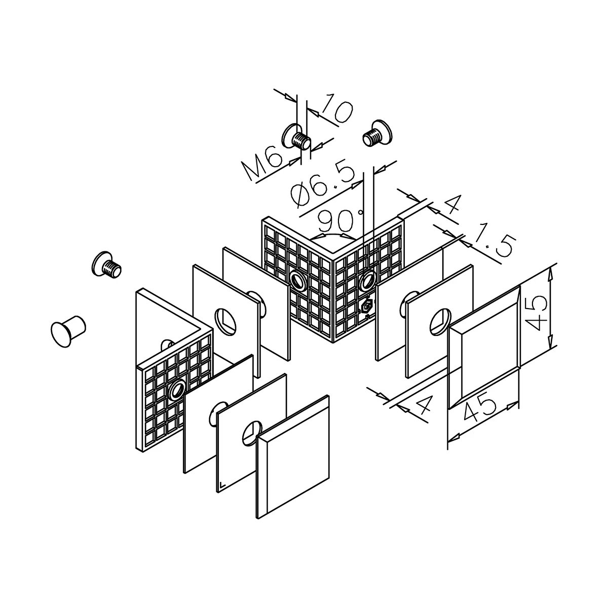 Glasverbinder T, eckig, 404113090xx