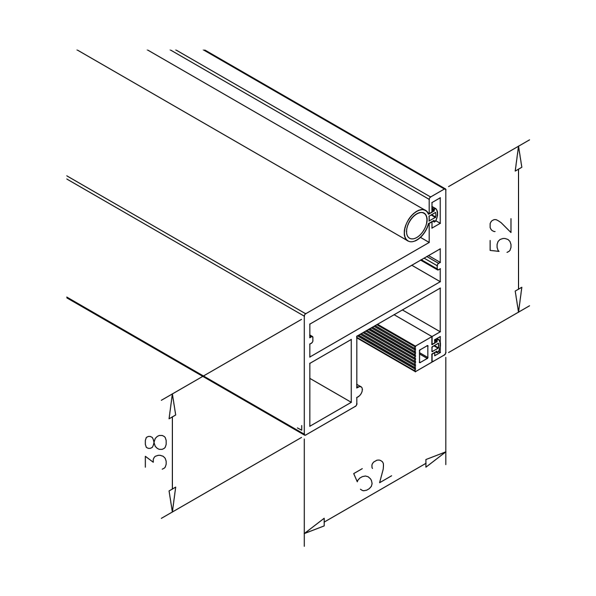 Aluminium Zargenprofil mit Dichtungen, 5500 mm, 77495252xxx-xx