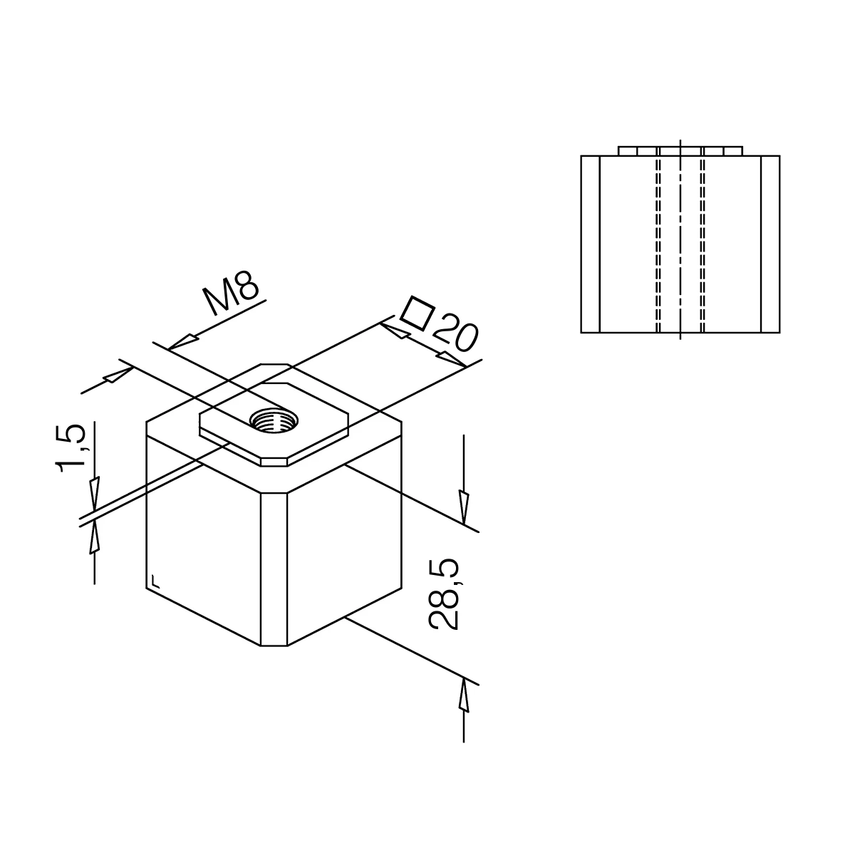 Kunststoff-Pfropfen mit Durchgangsgewinde für Vierkantrohr 35 x 35 mm, 7718410203500