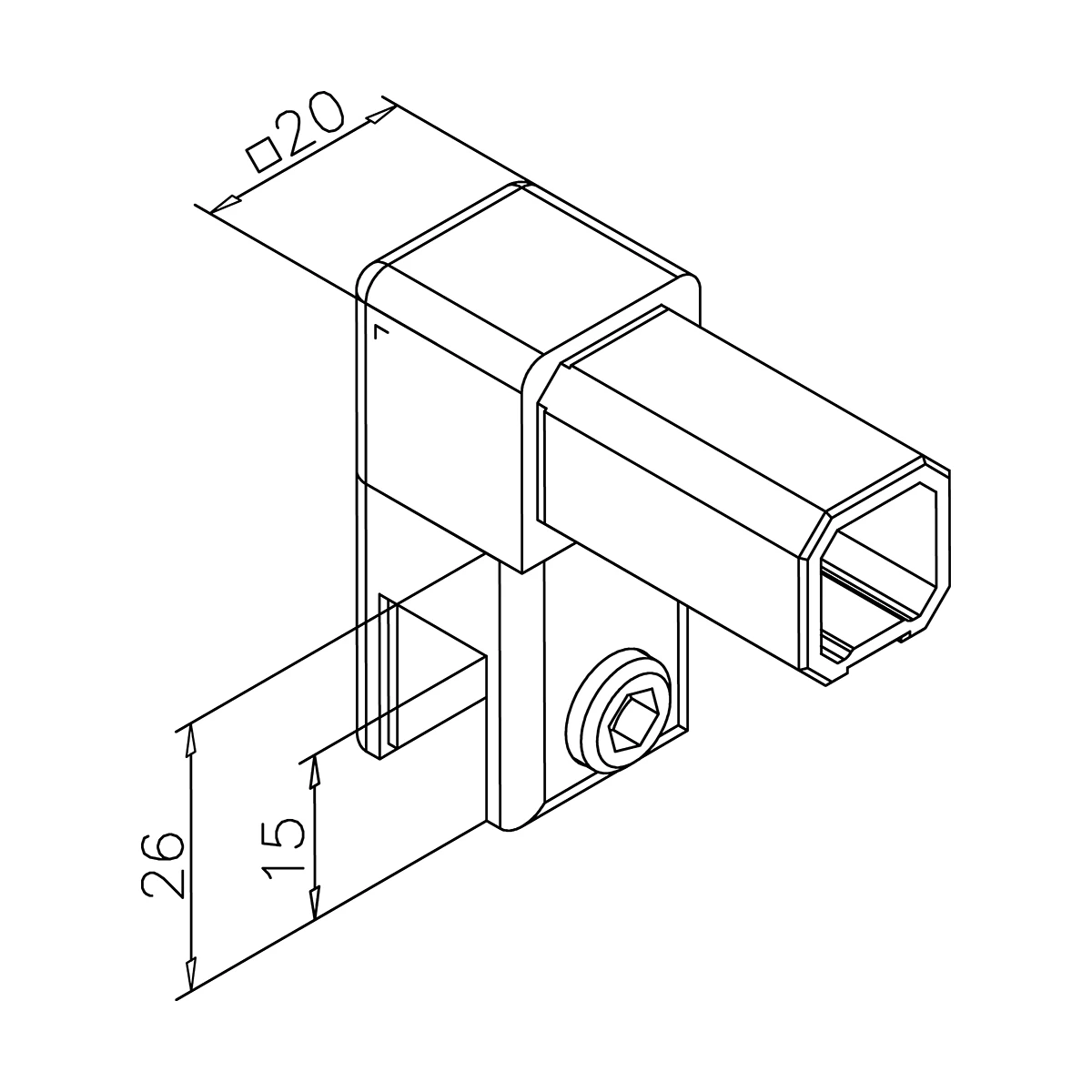 Glashalter geschlossen für Vierkantrohr 20 x 20 mm, 400836420xx