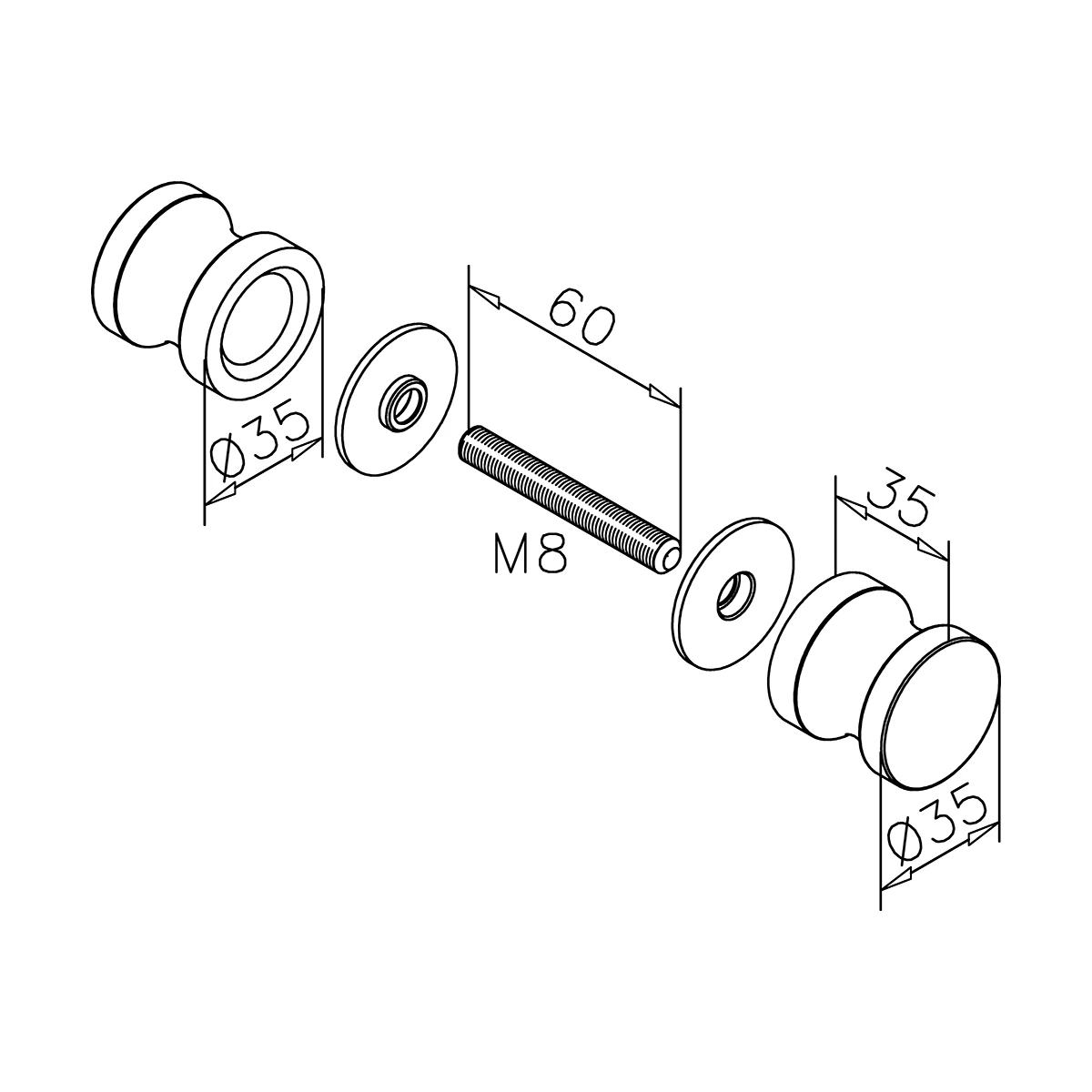 Türknopf für Glastüren, zweiseitig, 470107035xx