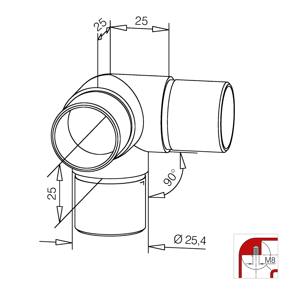Rohrverbinder mit 90° Abzweigung, 110304xxxxx