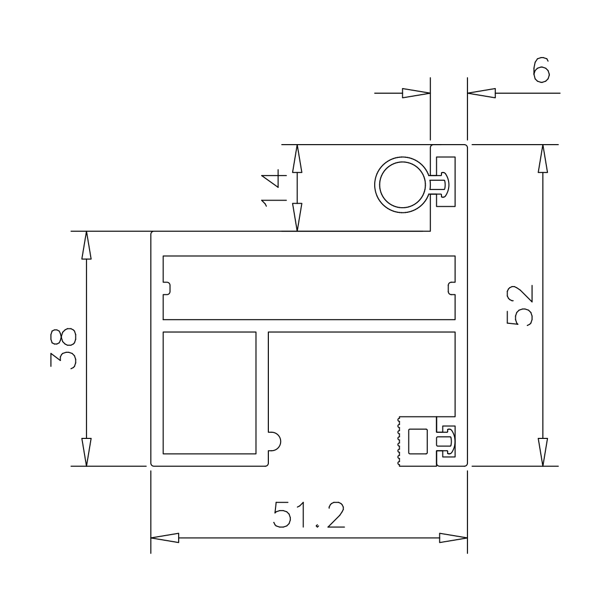 Aluminium Zargenprofil mit Dichtungen, 5500 mm, 77495252xxx-xx