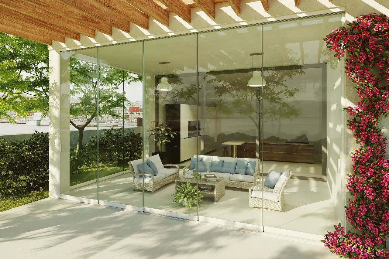 Wintergarten mit Terrassen Glasschiebewand