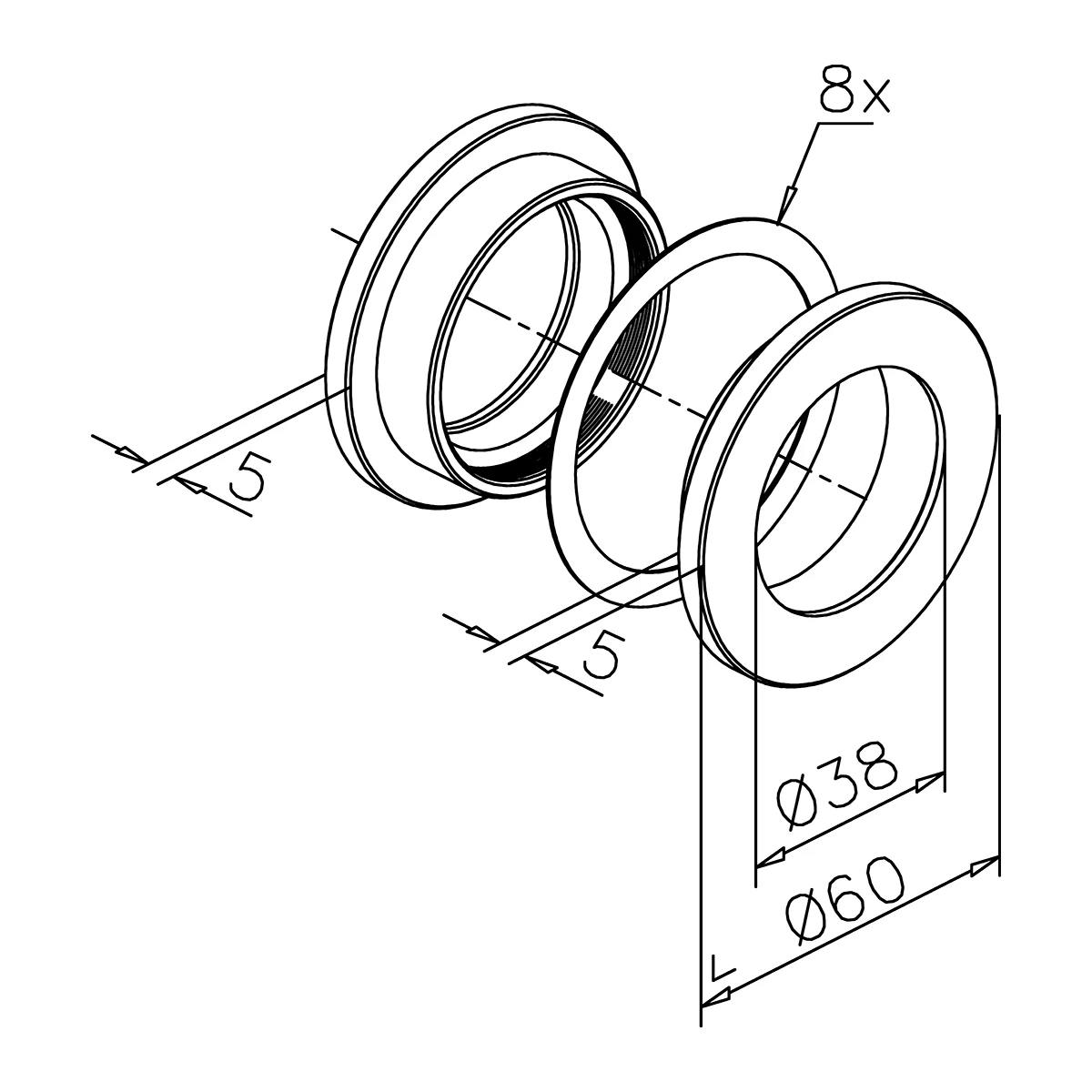 Offene Griffmuschel für Glastür, 470104060xx