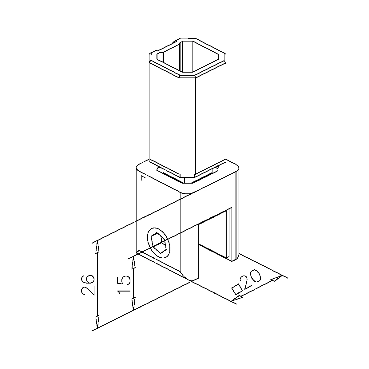 Glashalter für Vierkantrohr 20 x 20 mm, Deckenmontage, 400837420xx