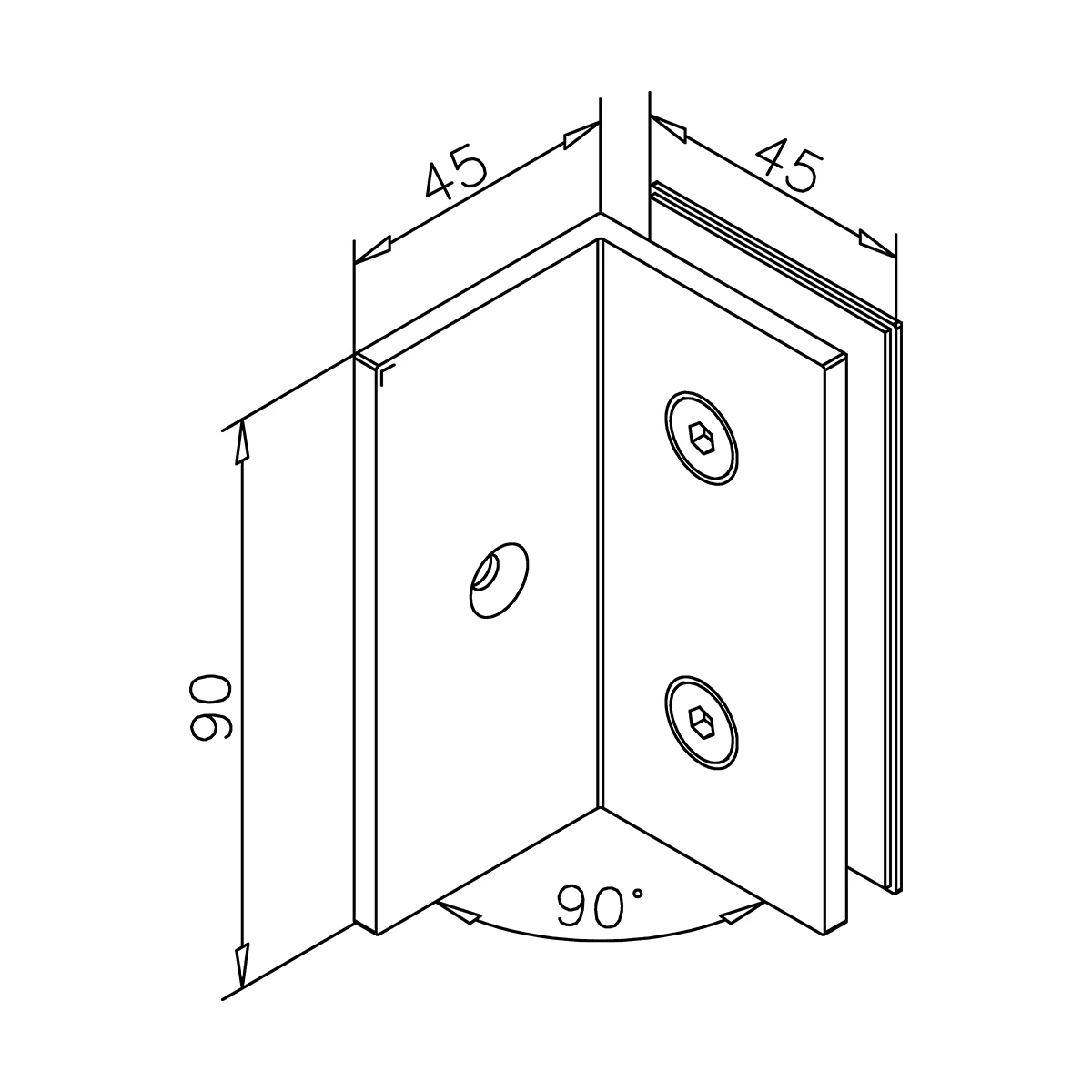 Glasverbinder 90°, eckig, 404122090xx