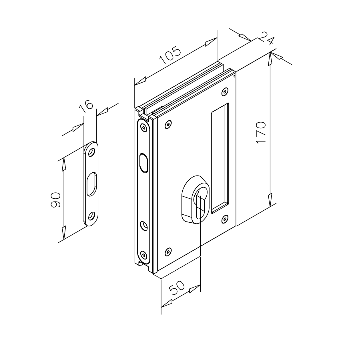 Glastürschloss für Schiebetür, 7746701000012